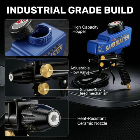 Portable Sand Blaster Gun Kit For Air Compressors With Gravity Feed And Siphon Modes Ideal For Rust Removal And Glass Etching