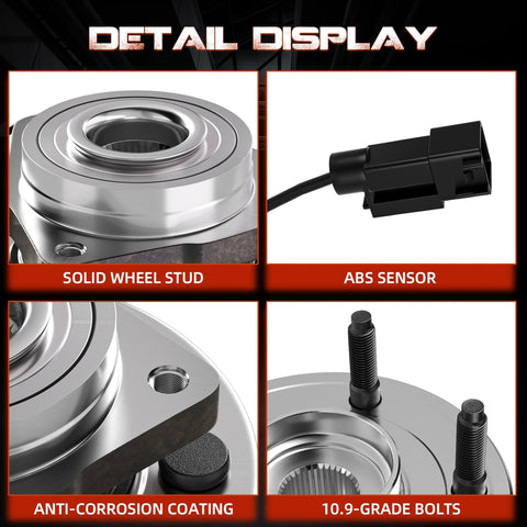 Close-up of Wheel Hub And Bearing Assembly 515151 Front Or Rear Compatible With Ram 1500 2012 Through 2018 And Ram 1500 Classic 2019 showing solid wheel stud, ABS sensor, anti-corrosion coating, and 10.9-grade bolts.