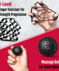 Grip Strength Trainer Kit With Six Pack Hand Grippers, Adjustable Resistance Forearm Exerciser, Massage Balls For Hand Rehab