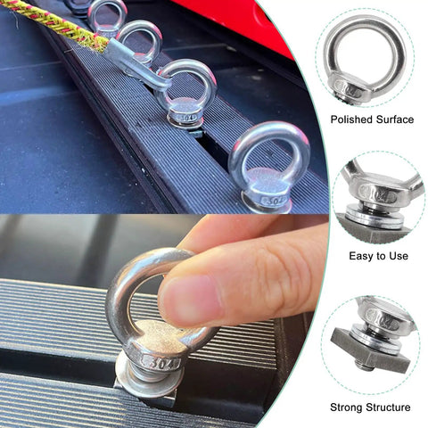 T Track Mount Tie Down Anchor Kit 6Pcs M10 Stainless Steel With Nuts And Lifting Eye Bolts For Roof Rack 4WD Awnings And Accessories Heavy Duty Cargo Securement on T-slot rail