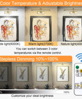 Three color temperature options for Super Sleek Wireless Picture Light For Wall Featuring Rechargeable Led Art Display With Remote Control.