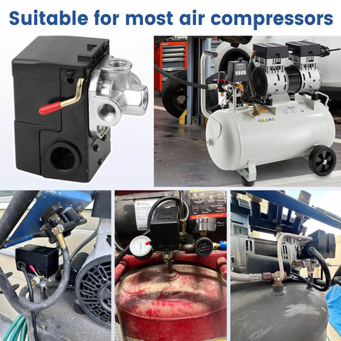 Air Compressor Pressure Switch 95-125 PSI 20A Replacement With 4 Port 1/4 NPT Unloader Valve Easy Install Plug and Play Durable