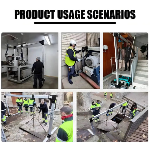 Fully Adjustable Aluminum Gantry Crane With Portable Hoist System in various work scenarios showcasing its versatility.