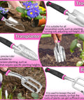 Pink Garden Tools Set For Women With 2 In 1 Detachable Storage Bag Including Trowel Transplanter Rake