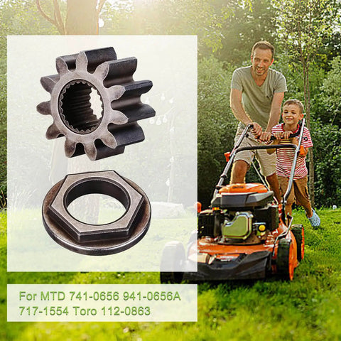 Heavy Duty Replacement Steering Shaft Pinion Gear And Bushing Kit For MTD Toro Cub Cadet Lawn Tractor visible with hex bushing.