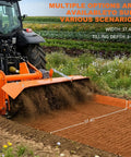 Tractor using Beastly Three Point Rotary Tiller for Class 1 Tractors, 3.8 Foot Wide, 540 RPM PTO, tilling soil in field