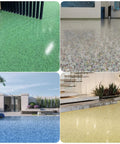 Collage of floors showcasing DIY Friendly Self Leveling Epoxy Floor Paint With Marble Look Waterproof And Non Slip Finish, 0.5kg.