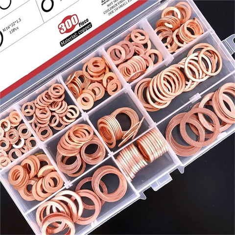 Best Solid Copper Flat Washers And Gasket Kit Universal Fit For Car Auto Engine Oil Drain Sump Plug Seals With Nuts And Bolts For Repair Shops And DIY Mechanics Keeping Your Ironclad For Any Grind You Put It Through. M5 copper washers in organizer box