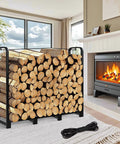 Beefy Heavy Duty Firewood Rack With Log Carrier Four Foot Outdoor Wood Storage Stand near fireplace indoors