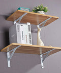 Built Like A Tank Heavy Duty Floating Shelf Brackets 2 Pack Wall Mount L Brackets Cold Rolled Steel Extra Sturdy Shelf Supports For Kitchen Garage Workshop Diy Home Builds White with books and decor.