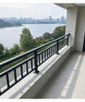 Rock Hard Galvanized Steel Fence Height Extender Topper Kit That Slaps Extra Security to Your Balcony or Yards with a Sleek Horizontal Picket Rail That Handles Mother Nature Like a Champ on a modern balcony.