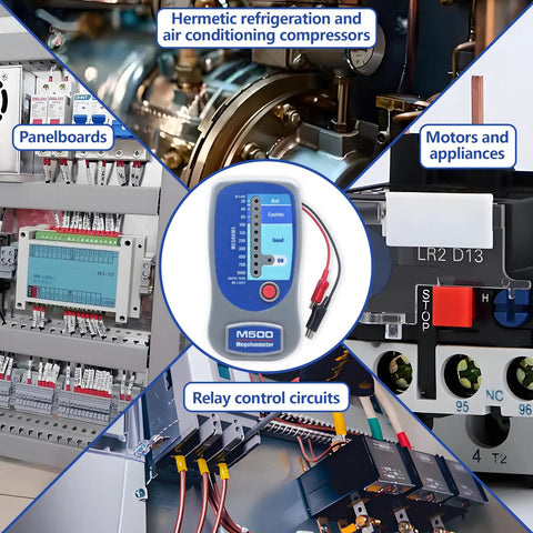 Pro Grade Insulation Tester Megohmmeter For HVAC And Electrical Systems, 1000 Megohms At 500 Volts with M500 unit in center
