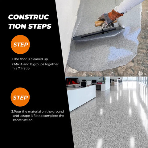 Epoxy Colored Sand Floor Paint Kit 3 Gallons Gray Marble Texture Self-Leveling Floor Coating being applied and finished on floor