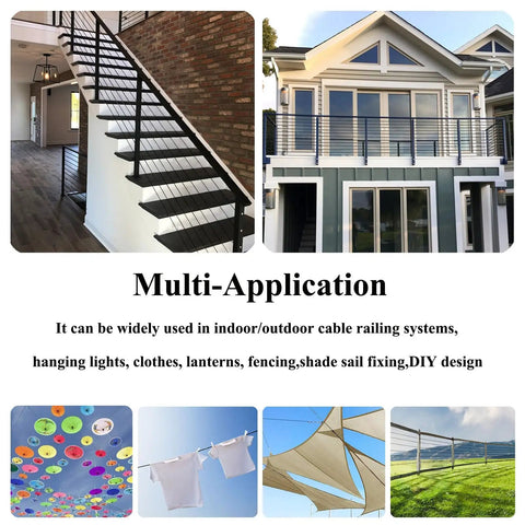 Heavy Duty 200Ft Black Vinyl Coated Wire Rope 3/16 Inch Thick Aircraft Cable for deck railing and stair balustrade use.