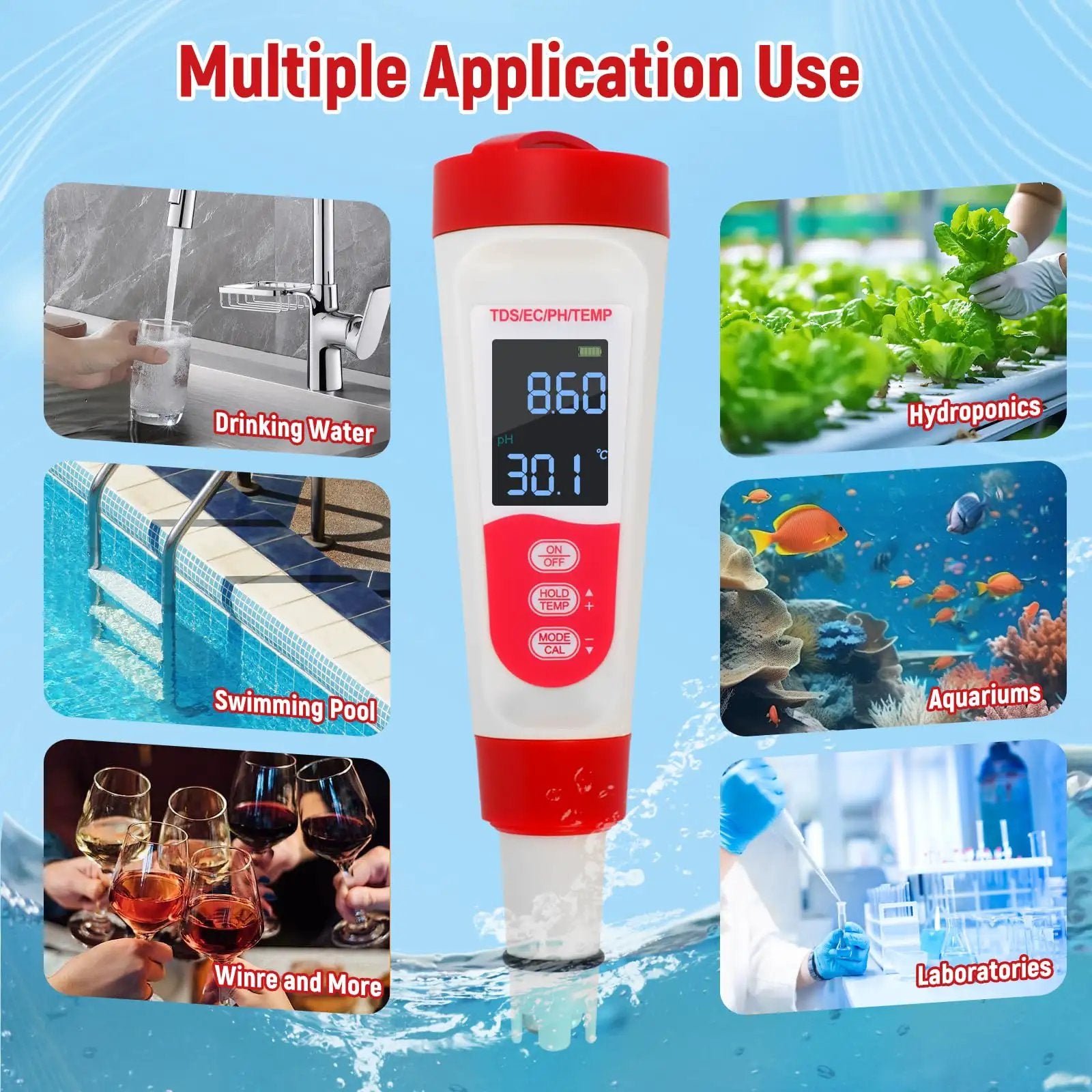4 In 1 Pool Water Tester | Easy Read Digital Meter
