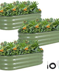 Galvanized Metal Raised Garden Bed Kit For Outdoor Planter Box With Safety Edging And Gloves, No Fuss Assembly, 4x2x1 Ft, Great For Growing Veggies, Fruits, And Flowers In Olive Green, 3 Piece Set with plants and gloves