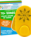 Plug And Play MP3 Sound Module For Stuffed Animals With Extended Two Hour Recording Time Featuring Straight Forward Drag Drop USB Setup For Custom Voice Vibes On Plush Toys in bright yellow design.