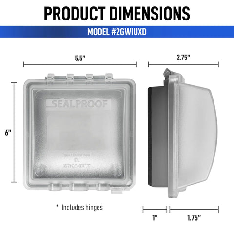 Two Gang Weatherproof In Use Outlet Cover For Outdoor Plugs And Receptacles, Lockable, UL Extra Duty Compliant dimensions