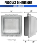 Dimensions of 2-Gang Heavy-Duty Weatherproof Outdoor Outlet Cover And Box Kit With Lockable In Use Cover shown