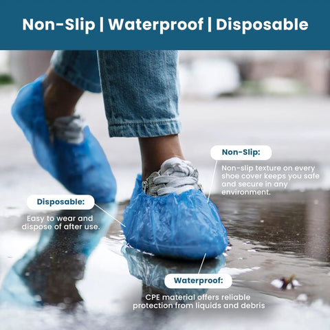Disposable Blue Shoe Covers 50 Pack 25 Pairs One Size Fits All Non Slip Waterproof Indoor Booties And Shoe Protectors