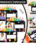 Colorful 36 Pack Desk Name Plates With Photo Space Self Adhesive Kids Name Tags For Classroom Organization 6.9 Inch Long 2.4 X 2.75 Inch Photo Window Great For Desks Bins Cubbies And Decor showing colorful designs and kids photos