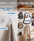 Custom Photo Wall Hooks Featuring A Personalized Name Duck Design No Drilling Acrylic Hangers For Keys And Towels Totally Dang Easy Peel And Stick Mounting For Bathroom Kitchen Door That Slaps On Instantly, showcasing unique hooks with decor.