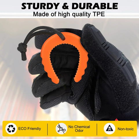 Six Piece Heavy Duty Tactical Door Stopper Kit For First Responders And Home Safety Solid wedge in orange, made from TPE, held in gloved hand.