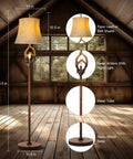 Cozy Farmhouse Vibe Antlers Floor Lamp With Night Light in rustic room, faux leather bell shade, brown finish, 63.5 in tall.