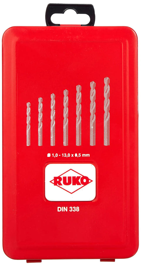 Red case displaying High Performance HSSE-Co Twist Drill Set DIN 338 25 Pieces For Stainless Steel And Hard Metals Pro Grade.