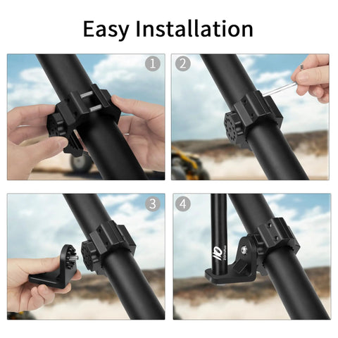 Heavy Duty UTV Flag And Light Bar Mount Bracket With Smooth 360 Rotation For 1.75 To 2 Inch Roll Bars installation steps on roll bar