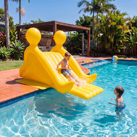 Giant 98 Inch Duck Inflatable Pool Slide With Upgraded PVC Durable Water Slide For Above Ground And Inground Pools in use