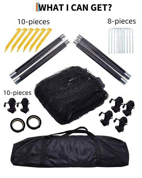 Components of 33 Feet Batting Cage With Frame And Net For Baseball Softball And Golf Practice In Backyard Or Field Full Enclosure