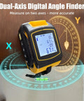 No Fuss 4 In 1 Laser Tape Measure With Slick 328ft Digital Distance Meter 16ft Autolock Tape Built In Cross Line Level And Precision Angle Finder Rechargeable showing dual-axis angle finder display.