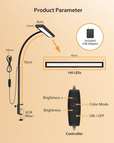 Adjustable Clamp Mount Desk Lamp Featuring Three Custom Color Temperatures And Ten Smooth Brightness Levels For Killer Eye Care Reading And No Sweat Desktop Workspace Upgrades Daily