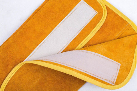 Split Cow Leather Welding Spats With Heat Resistant Boot Covers, showing adjustable velcro closure and durable material