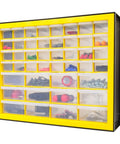 Totally Rad Plastic Hardware Organizer With Forty Four Drawers Badass Tool Storage For Screws Nuts Bolts And Crafts mounted on wall.