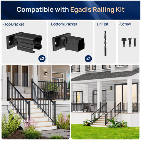 4 Pack Aluminum Adjustable Railing Bracket Connectors With Drill Bit For Outdoor Decks Porches And Balconies kit overview