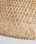 Close-up of the woven bamboo shade of the Roomy Bamboo Plug In Pendant Light With Dimmable Switch And 14 Foot Handmade Woven Cord.
