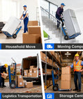 Electric Stair Climbing Dolly With 1250W Motor And 900 Lb Max Load Capacity, Big Wheel Folding Hand Truck in use for moving tasks.