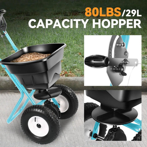 Walk Behind Broadcast Spreader With 80 Lb Capacity For Fertilizer Salt Ice Melt Grass Seed And Lawn And Garden Care Pro Grade Heavy Duty