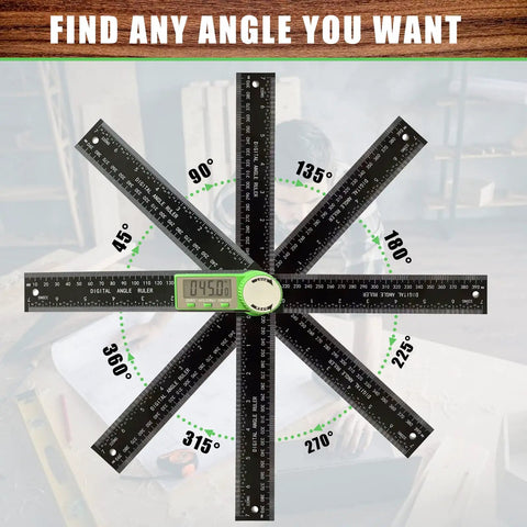 Digital Angle Finder Protractor 2 In 1 Miter Saw Ruler 7 Inch 200mm ABS High Accuracy Handy Tool showing various angles