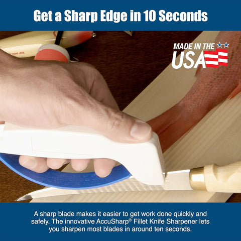 Handheld Tungsten Carbide Knife Sharpener Gets Dull Kitchen Blades Straight Back To Dang Sharp Shape In Seconds on a wooden surface.