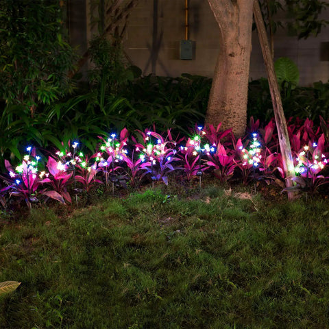 Two Pack Cherry Blossom Solar Garden Lights Outdoor Waterproof Decor Lamps With Heavy Bulb Base Two Modes Patio Yard Garden Accent Lighting For Lit Nighttime Vibes illuminating pathway.
