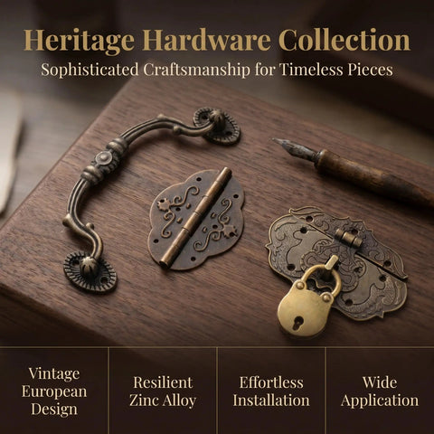 Jewelry Box Hardware Kit With Handle Hinges And Latch For DIYers Working On Wooden Boxes And Cabinets Antique Style Decorative Hardware