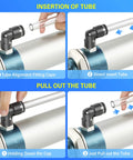 Pro Grade Elbow and Straight Push to Connect Fittings for One Quarter Inch Tube OD and One Eighth Inch NPT Thread in use demonstration