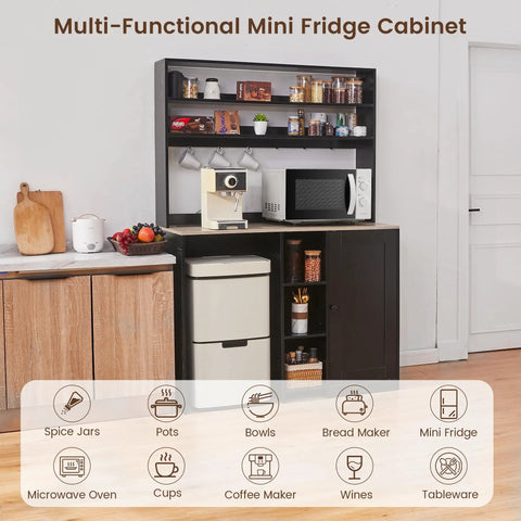 Mini Fridge Cabinet With Storage And Power Outlet Coffee Bar Cabinet With Space For A Mini Fridge And Microwave Shelf
