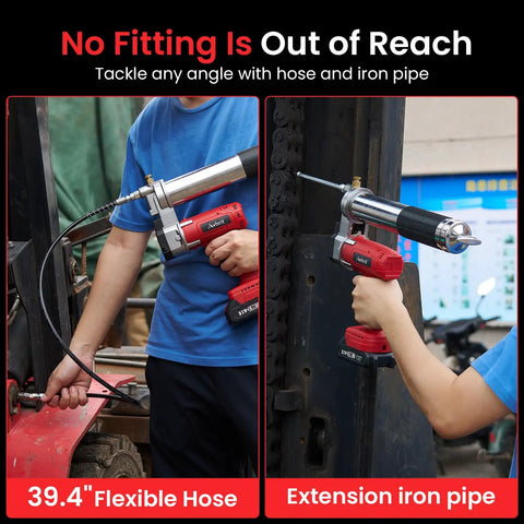 Beefy 10000 PSI Cordless Grease Gun Kit With Dual Batteries 39.4 Inch Hose Three Couplers LED Light Auto Pumping Mode in use