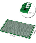 Double Sided PCB Prototype Board Set 9cm By 15cm Universal Printed Circuit Boards For Hands On Soldering And Breadboard Projects Green Durable Pack Of 2; features plated holes and dimensions detail