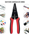 8 Inch Professional Wire Stripper and Crimping Tool for 10 to 22 AWG Solid Copper and Aluminum Cable, ergonomic hand tool displaying features