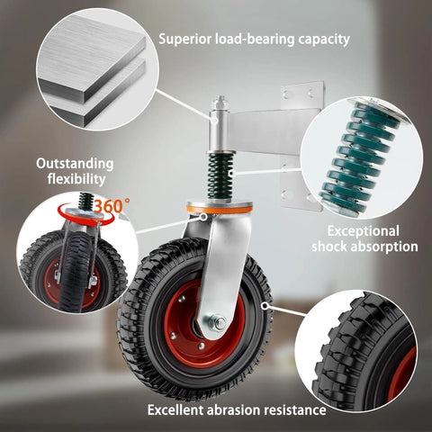 8 Inch Gate Caster Wheels For Wooden Gates With 360 Degree Swivel, Spring Loaded Heavy Duty Rollers, 600 Pound Capacity
